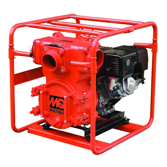 Red and black MULTIQUIP Trash Pump, 4 in., Gas Powered