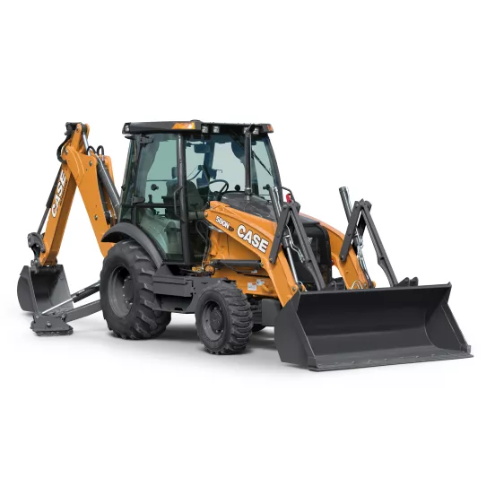 Orange and gray CASE 60-90 HP Backhoe Loader, 14 ft. Dig Depth, Extendahoe